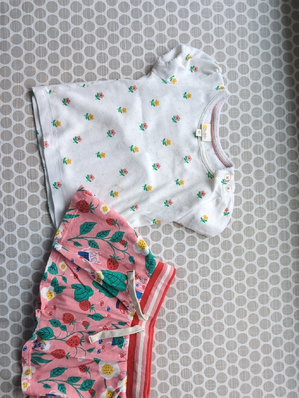 Mini Boden White Top and Pink Strawberry Print Skirt Set